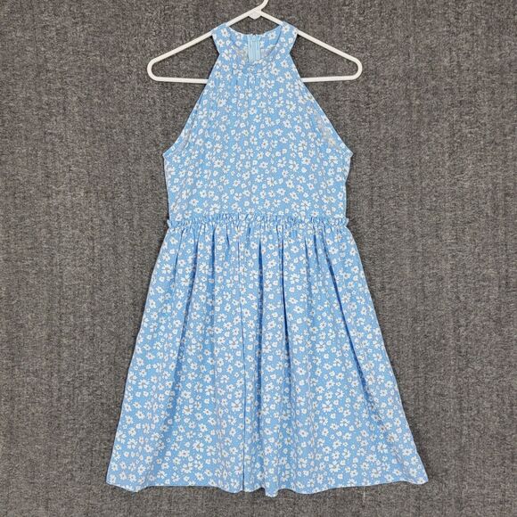 SheIn Dresses & Skirts - Shein Dress Womens Small / 4 Blue White Floral Sleeveless Pleated Ruffle Waist